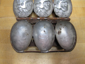 EASTER EGGS ROOSTER CHICK CHICKEN Old Hinged Metal Chocolate Ice Cream Mold Triple