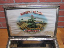 Load image into Gallery viewer, NATURAL BLOOM CIGARS Antique Cigar Store Display Case Tin Litho Sign PROPERTY OF HARRY BLUM NYC FELDHUHN DISPLAY CASE Co NYC

