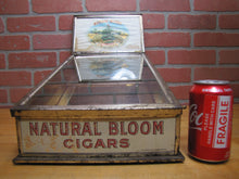 Load image into Gallery viewer, NATURAL BLOOM CIGARS Antique Cigar Store Display Case Tin Litho Sign PROPERTY OF HARRY BLUM NYC FELDHUHN DISPLAY CASE Co NYC
