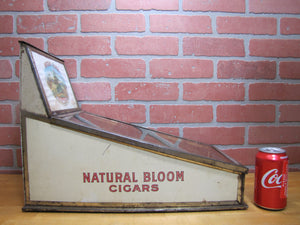 NATURAL BLOOM CIGARS Antique Cigar Store Display Case Tin Litho Sign PROPERTY OF HARRY BLUM NYC FELDHUHN DISPLAY CASE Co NYC