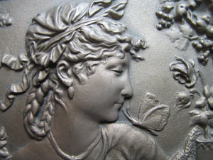 BRADLEY HUBBARD Lovely Maiden Butterfly Antique High Relief Plaque Charger B&H