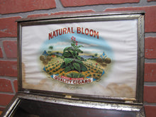 Load image into Gallery viewer, NATURAL BLOOM CIGARS Antique Cigar Store Display Case Tin Litho Sign PROPERTY OF HARRY BLUM NYC FELDHUHN DISPLAY CASE Co NYC
