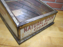 Load image into Gallery viewer, NATURAL BLOOM CIGARS Antique Cigar Store Display Case Tin Litho Sign PROPERTY OF HARRY BLUM NYC FELDHUHN DISPLAY CASE Co NYC
