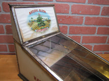 Load image into Gallery viewer, NATURAL BLOOM CIGARS Antique Cigar Store Display Case Tin Litho Sign PROPERTY OF HARRY BLUM NYC FELDHUHN DISPLAY CASE Co NYC
