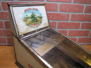 NATURAL BLOOM CIGARS Antique Cigar Store Display Case Tin Litho Sign PROPERTY OF HARRY BLUM NYC FELDHUHN DISPLAY CASE Co NYC