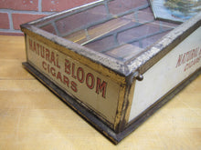 Load image into Gallery viewer, NATURAL BLOOM CIGARS Antique Cigar Store Display Case Tin Litho Sign PROPERTY OF HARRY BLUM NYC FELDHUHN DISPLAY CASE Co NYC
