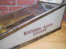 Load image into Gallery viewer, NATURAL BLOOM CIGARS Antique Cigar Store Display Case Tin Litho Sign PROPERTY OF HARRY BLUM NYC FELDHUHN DISPLAY CASE Co NYC
