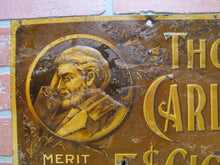 Load image into Gallery viewer, THOS CARLYLE 5c CIGAR Antique Advertising Embossed Tin Sign CHAS SHONK CO LITHO CHICAGO
