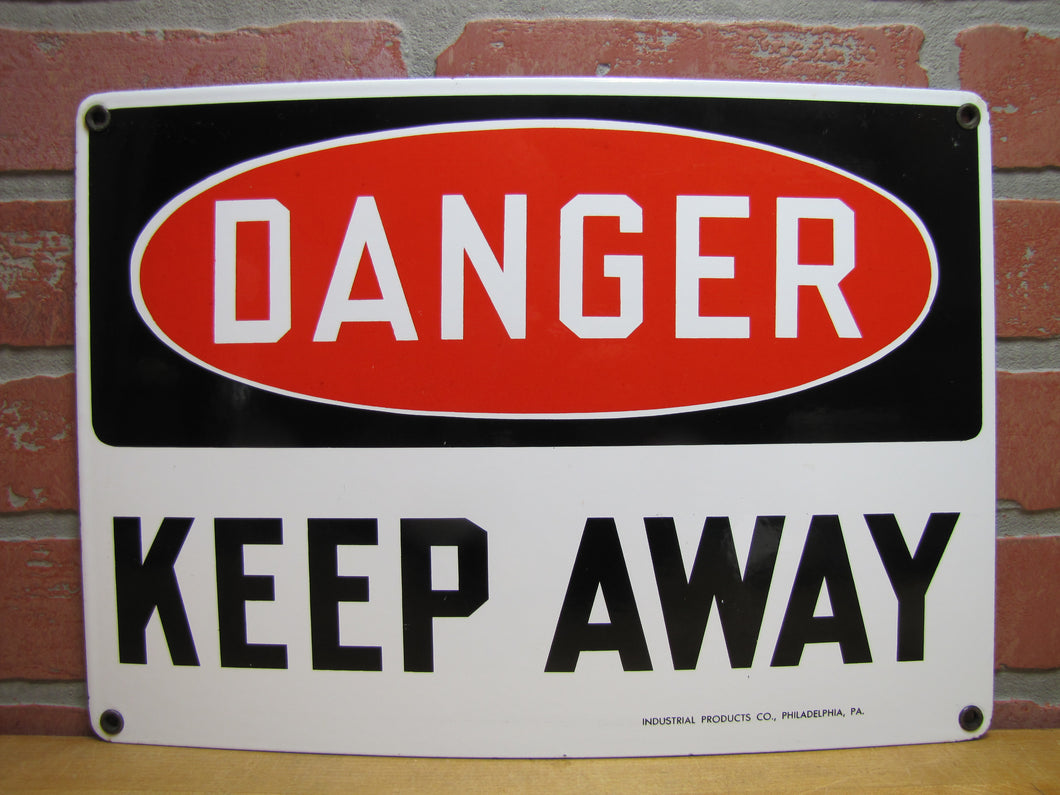 DANGER KEEP AWAY Original Old Porcelain Sign INDUSTRIAL PROD Co PHILADELPHIA PA