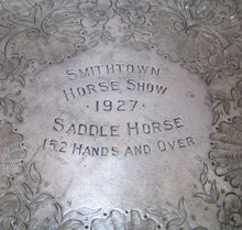 Load image into Gallery viewer, 1927 SMITHTOWN HORSE SHOW Award Plaque Sign SADDLE HORSE BARBOUR Silver Plate 152 Hands and Over
