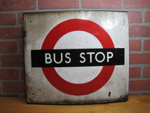 Load image into Gallery viewer, BUS STOP Original Old Porcelain Double Sided Sign Burnham London UK Transporation Advertising
