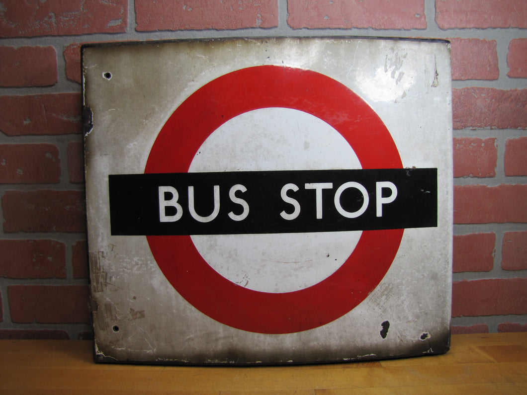 BUS STOP Original Old Porcelain Double Sided Sign Burnham London UK Transporation Advertising