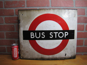 BUS STOP Original Old Porcelain Double Sided Sign Burnham London UK Transporation Advertising
