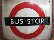 Load image into Gallery viewer, BUS STOP Original Old Porcelain Double Sided Sign Burnham London UK Transporation Advertising

