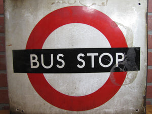 BUS STOP Original Old Porcelain Double Sided Sign Burnham London UK Transporation Advertising
