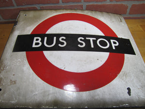 BUS STOP Original Old Porcelain Double Sided Sign Burnham London UK Transporation Advertising