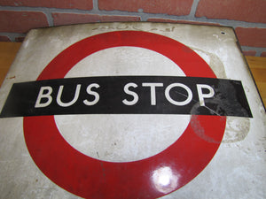 BUS STOP Original Old Porcelain Double Sided Sign Burnham London UK Transporation Advertising