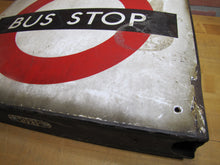 Load image into Gallery viewer, BUS STOP Original Old Porcelain Double Sided Sign Burnham London UK Transporation Advertising
