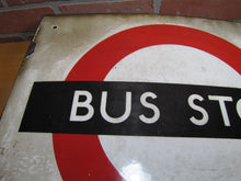 Load image into Gallery viewer, BUS STOP Original Old Porcelain Double Sided Sign Burnham London UK Transporation Advertising
