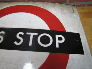 BUS STOP Original Old Porcelain Double Sided Sign Burnham London UK Transporation Advertising