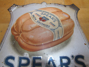 SPEAR'S BATH FINEST PORK SAUSAGES Original Old Tin Litho Advertisnig Sign Store Display Ad