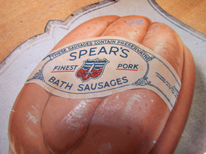 SPEAR'S BATH FINEST PORK SAUSAGES Original Old Tin Litho Advertisnig Sign Store Display Ad
