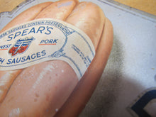 Load image into Gallery viewer, SPEAR&#39;S BATH FINEST PORK SAUSAGES Original Old Tin Litho Advertisnig Sign Store Display Ad
