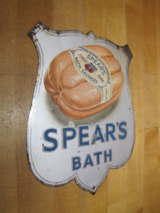 SPEAR'S BATH FINEST PORK SAUSAGES Original Old Tin Litho Advertisnig Sign Store Display Ad