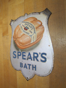 SPEAR'S BATH FINEST PORK SAUSAGES Original Old Tin Litho Advertisnig Sign Store Display Ad