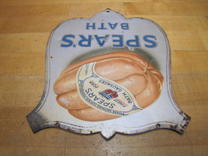 SPEAR'S BATH FINEST PORK SAUSAGES Original Old Tin Litho Advertisnig Sign Store Display Ad