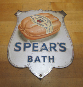 SPEAR'S BATH FINEST PORK SAUSAGES Original Old Tin Litho Advertisnig Sign Store Display Ad