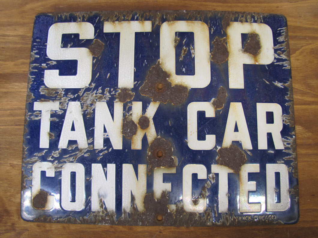 STOP TANK CAR CONNECTED Old Porcelain Railroad Train RR Ad Sign BURDICK CHICAGO Safety Advertising