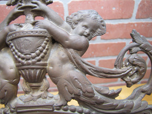 Antique Bronze Cherubs Urn Victorian Decorative Arts Bevel Edge Mirror