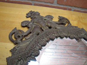 Antique Bronze Cherubs Urn Victorian Decorative Arts Bevel Edge Mirror