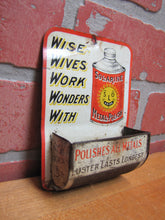 Load image into Gallery viewer, WISE WIVES WORK WONDERS WITH SOLARINE OLD TIN LITHO MATCH HOLDER METAL POLISH AD
