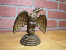 Load image into Gallery viewer, EAGLE Antique Cast Iron Spread Winged Paperweight Statue Tiered Base Old Gold Paint
