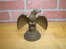Load image into Gallery viewer, EAGLE Antique Cast Iron Spread Winged Paperweight Statue Tiered Base Old Gold Paint
