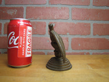 Load image into Gallery viewer, EAGLE Antique Cast Iron Spread Winged Paperweight Statue Tiered Base Old Gold Paint
