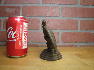 EAGLE Antique Cast Iron Spread Winged Paperweight Statue Tiered Base Old Gold Paint