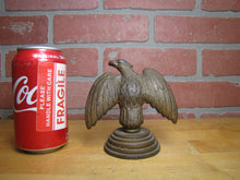 Load image into Gallery viewer, EAGLE Antique Cast Iron Spread Winged Paperweight Statue Tiered Base Old Gold Paint
