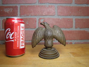 EAGLE Antique Cast Iron Spread Winged Paperweight Statue Tiered Base Old Gold Paint