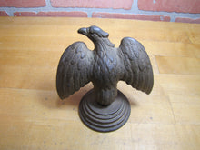 Load image into Gallery viewer, EAGLE Antique Cast Iron Spread Winged Paperweight Statue Tiered Base Old Gold Paint
