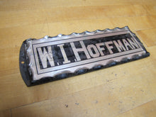 Load image into Gallery viewer, W I HOFFMAN Antique Reverse on Chip Glass Sign Scalloped Edge Tin Back Frame Advertising Name Business
