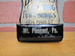 DILLON'S CLOTHING & FURNISHINGS MT PLEASANT PA Antique Advertising Match Holder MEEK COSHOCTON O