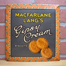 Load image into Gallery viewer, MACFARLANE LANG&#39;S GIPSY CREAM BISCUITS Anique Advertising Sign TOC Diner Country Store Ad
