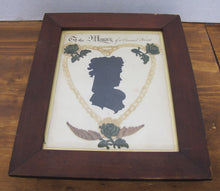 Load image into Gallery viewer, TO THE MEMORY OF A DEAREST FRIEND Antique Folk Art Funeral In Memorium Memorial Plaque Rememberance Art Embroidery Side View Ladies Bust Flowers Rose Heart

