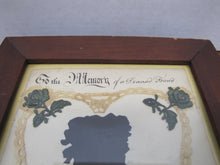 Load image into Gallery viewer, TO THE MEMORY OF A DEAREST FRIEND Antique Folk Art Funeral In Memorium Memorial Plaque Rememberance Art Embroidery Side View Ladies Bust Flowers Rose Heart
