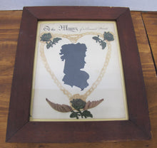Load image into Gallery viewer, TO THE MEMORY OF A DEAREST FRIEND Antique Folk Art Funeral In Memorium Memorial Plaque Rememberance Art Embroidery Side View Ladies Bust Flowers Rose Heart
