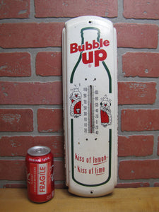 BUBBLE UP Orig Old Advertising Thermometer Sign Made in USA kiss of lemon lime