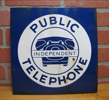 Load image into Gallery viewer, INDEPENDENT PUBLIC TELEPHONE Original Old Porcelain Double Sided Flange Advertising Sign
